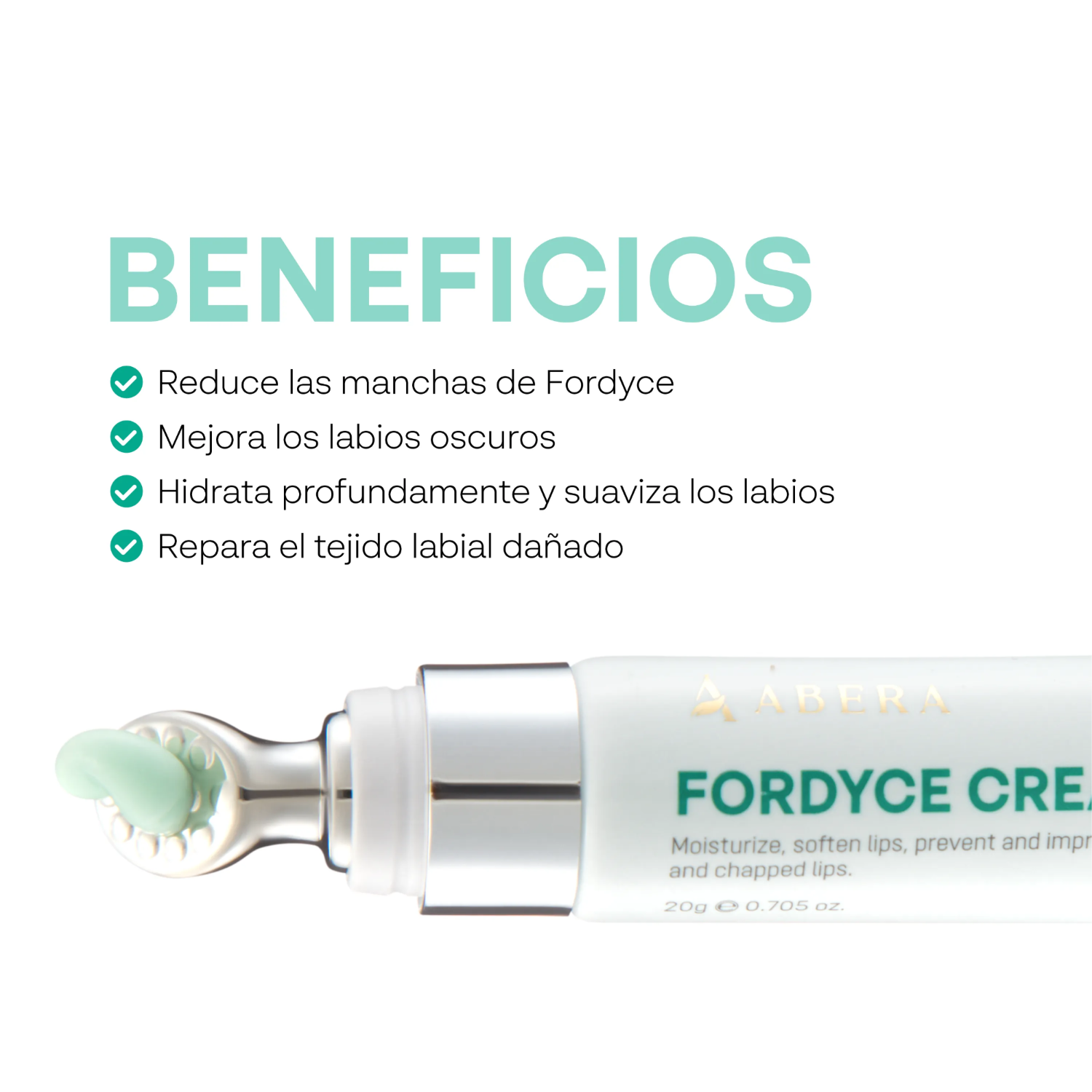 Beneficios de la crema Abera Fordyce para reducir manchas de Fordyce, hidratar y suavizar los labios