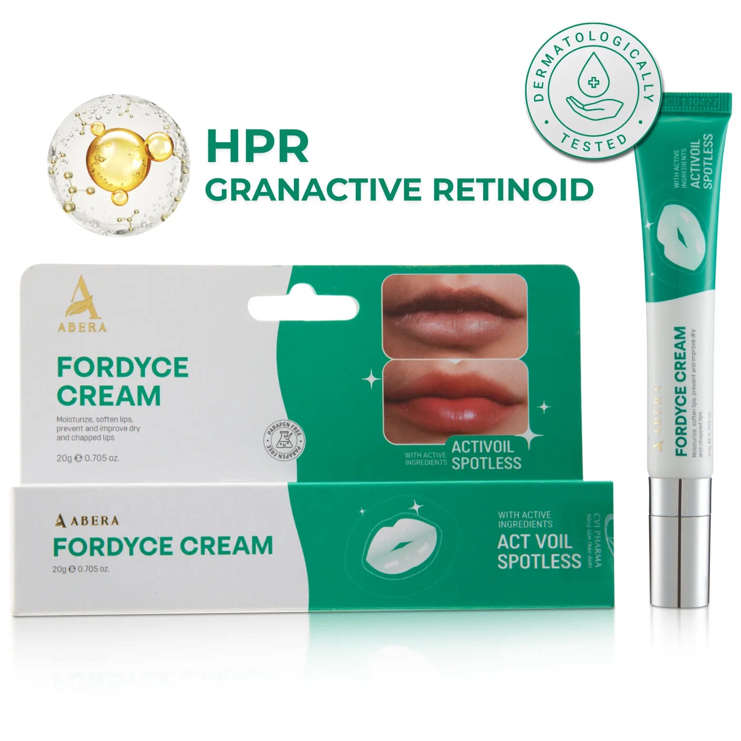 Tratamiento Abera Fordyce con retinoide HPR para manchas en labios y puntos de Fordyce